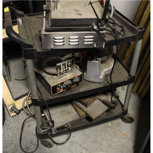 PLASTIC 3 TIER SERVICE CART ON CASTORS