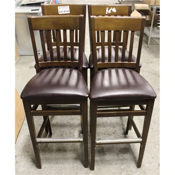 LOT OF 6 WOODED BAR CHAIRS /W LEATHERETTE PADDING