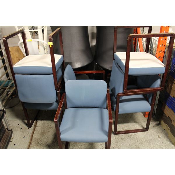 LOT OF 6 BLUE FABRIC PADDED DINNING CHAIRS