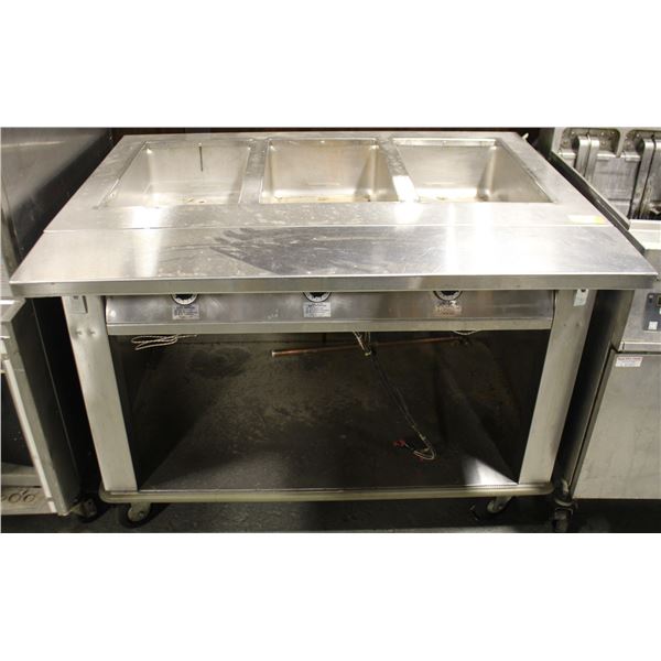 HATCH 3 WELL STEAM TABLE W/ FOLD-OUT PREP SURFACE