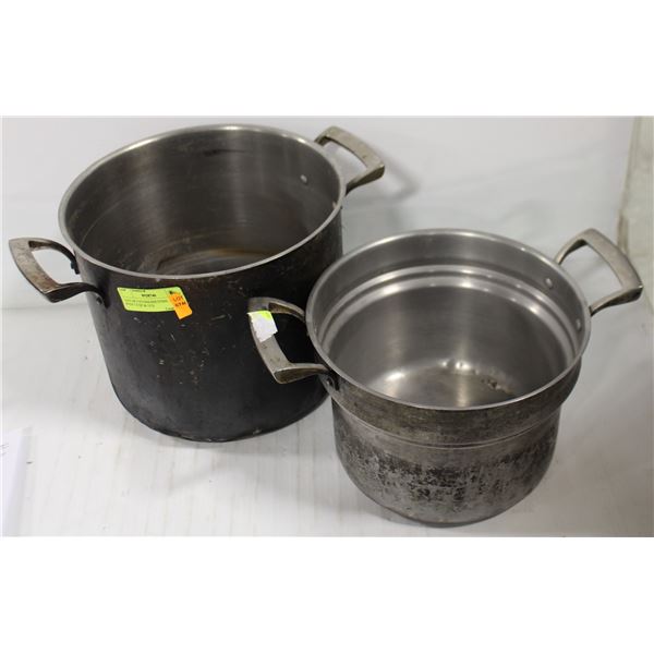 LOT OF 2 STAINLESS STEEL STOCK POTS 7.5 QT & 12 Q