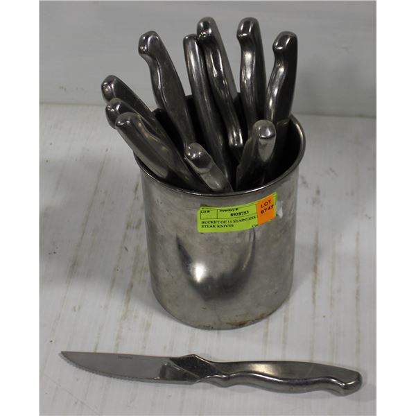 BUCKET OF 11 STAINLESS STEEL STEAK KNIVES
