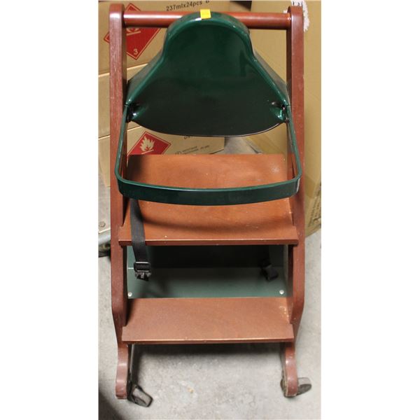 KIDS WOODEN BOOSTER SEAT ON CASTORS
