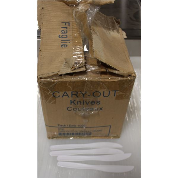 BOX OF WHITE PLASTIC KNIVES