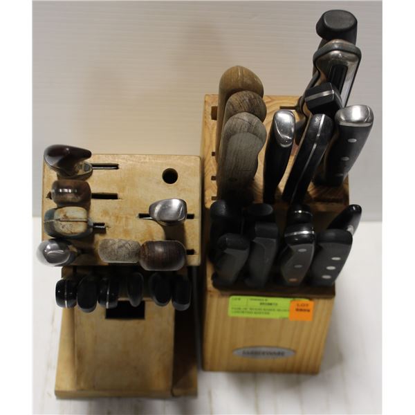 PAIR OF WOOD KNIFE BLOCKS /W ASSORTED KNIVES