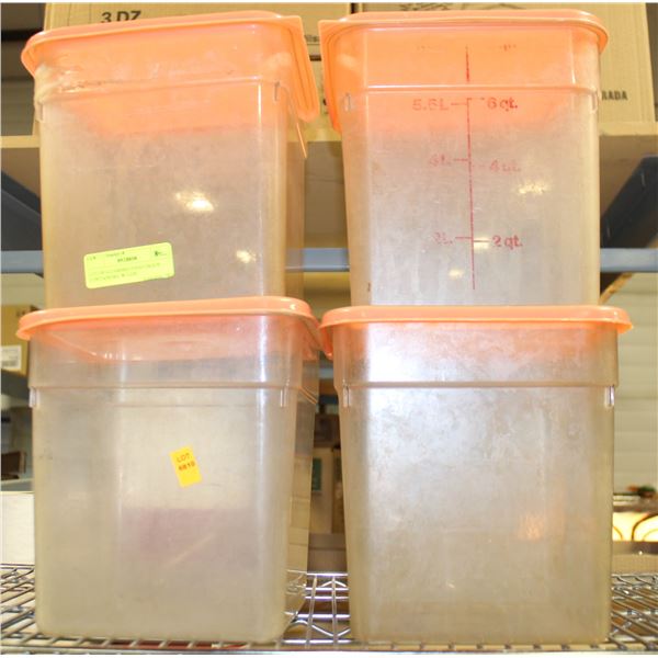 LOT OF 4 CAMBRO FOOD GRADE CONTAINERS /W LIDS