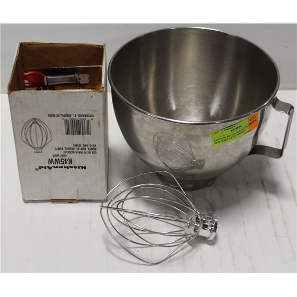 KITCHEN AID S/S MIXING BOWL /W NEW WHIP ATTACHMENT
