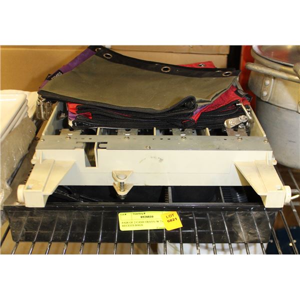 PAIR OF 2 CASH TRAYS /W 7 CASH / RECEIPTS BAGS