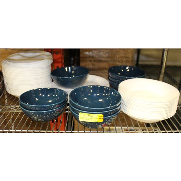 LOT OF ASSORTED BLUE SOUP BOWLS & PLATES