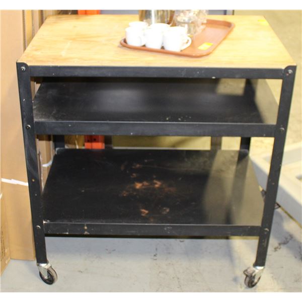 3 TIER WOOD TOP SERVICE CART ON CASTORS