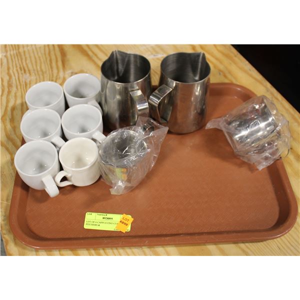LOT OF 6 CAPPUCCINO CUPS /W 2 S/S PITCHERS &