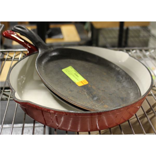 LOT OF 3 CAST IRON FRYING PANS 12" & 2- 9"X7"