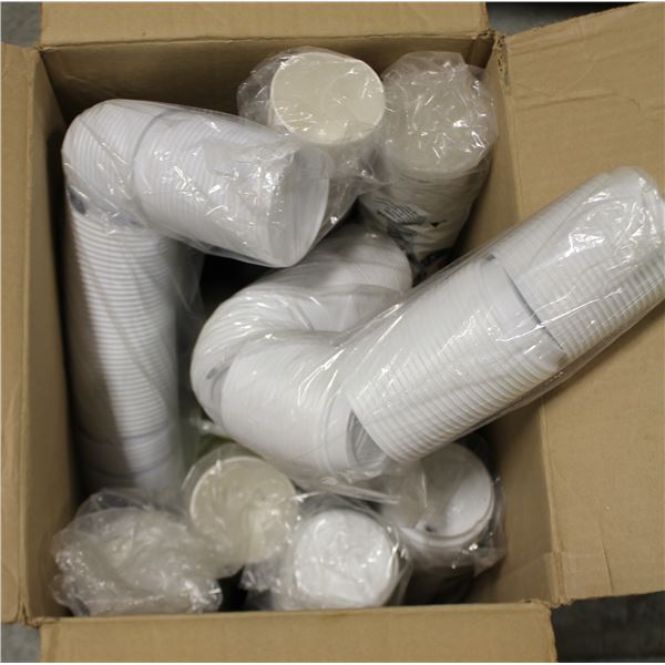 BOX OF ASSORTED DISPOSABLE COFFEE CUPS AND LIDS