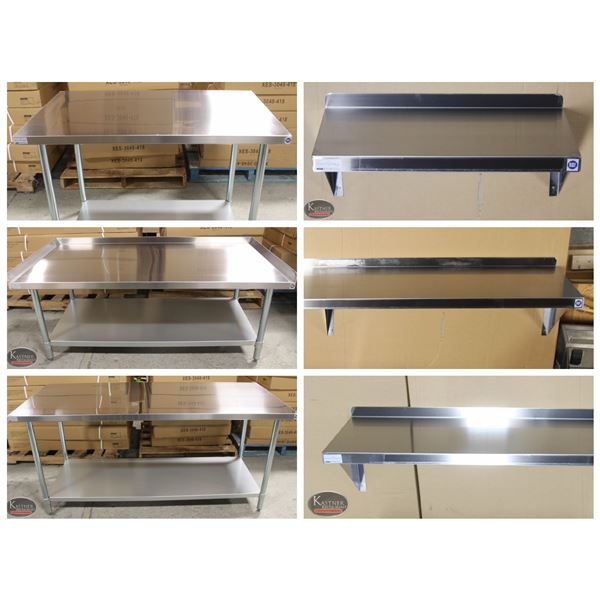 FEATURED LOTS: NEW STAINLESS STEEL WORKTABLES, EQUIPMENT STANDS & SHELVES