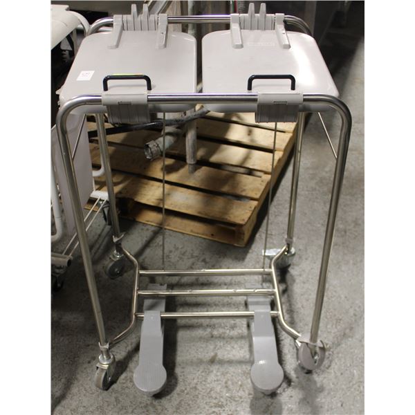 MED-I-CAN DOUBLE HAMPER ON CASTORS W/ FOOT PEDALS