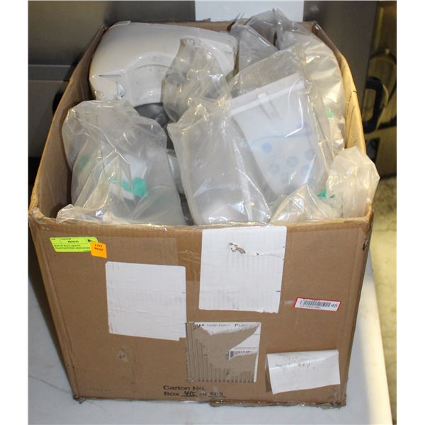 BOX OF WALL MOUNT SOAP/SANITIZER DISPENSERS