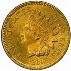 1860 Indian Cent. Pointed Bust. MS65 (NGC). OH.