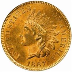 1867 Indian Cent. MS65 RB (PCGS).