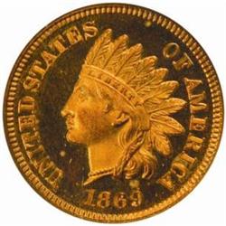 1869 Indian Cent. PR67 * RD (NGC).