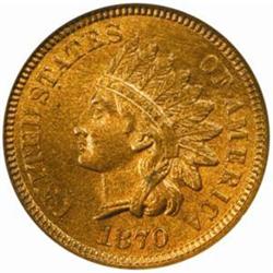 1870 Indian Cent. Bold N. MS65 RB (NGC).