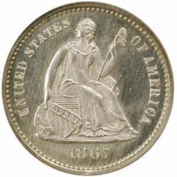 1867 Seated Liberty H10C. MS67 PL (NGC).