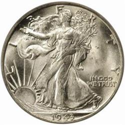 1943-S Walking Liberty 50C MS66 PCGS. OGH