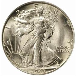 1945-S Walking Liberty 50C MS66 PCGS. OGH