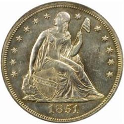 1851 Seated Liberty Silver Dollar. MS61 (NGC).