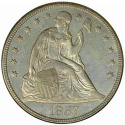 1857 Seated Liberty Silver Dollar. MS64 PL (NGC)