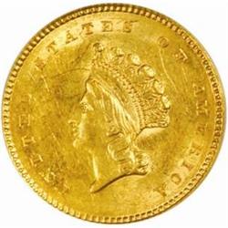 1854 G$1. Type II. MS61 (NGC).