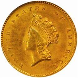 1855 G$1. Type II. MS61 (NGC).