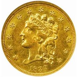 1836 Classic $2.5. Script 8. MS60 (NGC)