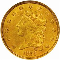 1836 Classic $2.5 Block 8. AU58 NGC. CAC