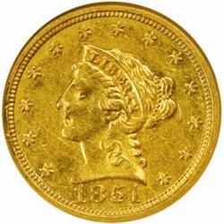 1851-O Liberty $2.5. Repunched Date. AU55 (NGC).