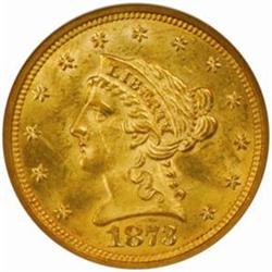1873 Liberty $2.5. Open 3. MS63 (NGC).