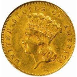 1855 Three-Dollar Gold Piece. AU55 (NGC).