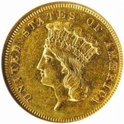 1858 Three-Dollar Gold Piece. AU58 (NGC).