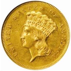 1863 Three-Dollar Gold Piece. AU58 (NGC).