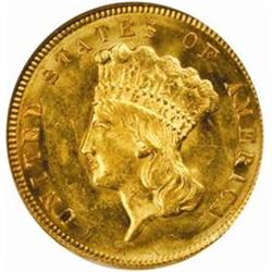 1874 Three-Dollar Gold Piece. MS61 (NGC).