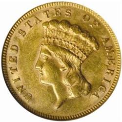 1878 Three-Dollar Gold Piece. AU58 (NGC).
