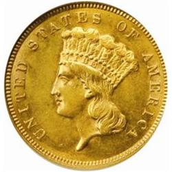 1887 Three-Dollar Gold Piece. AU58 (NGC).