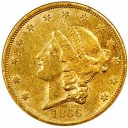 1866-S Liberty Double Eagle. No Motto AU55 (NGC)