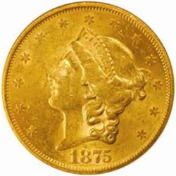 1875-S Liberty Double Eagle. AU58 (NGC).