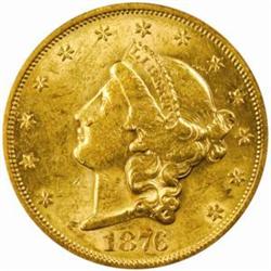 1876-S Liberty Double Eagle. AU58 (PCGS).