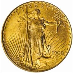 1908 Saint-Gaudens $20. No Motto. MS63 (PCGS).