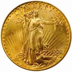 1908-D Saint-Gaudens $20. No Motto. MS65 (PCGS).
