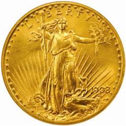 1908 Saint-Gaudens Double Eagle. Motto MS65 (NGC)