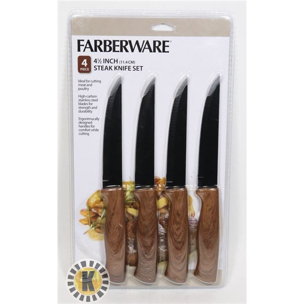 NEW 4PC FARBERWARE 4 1/2" BLADE STEAK KNIFE SET