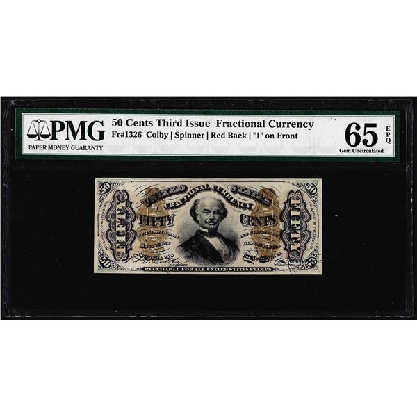 1863 Fifty Cents Third Issue Fractional Note Fr.1326 PMG Gem Uncirculated 65EPQ