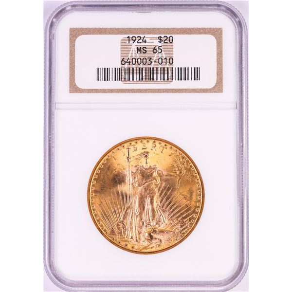 1924 $20 St. Gaudens Double Eagle Gold Coin NGC MS65